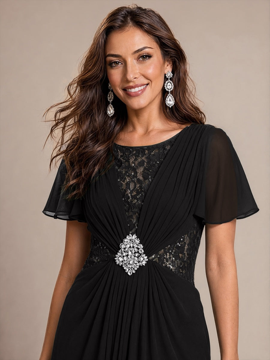 Chiffon Maxi Length Round neckline dress for the mother of the bride #color_Black