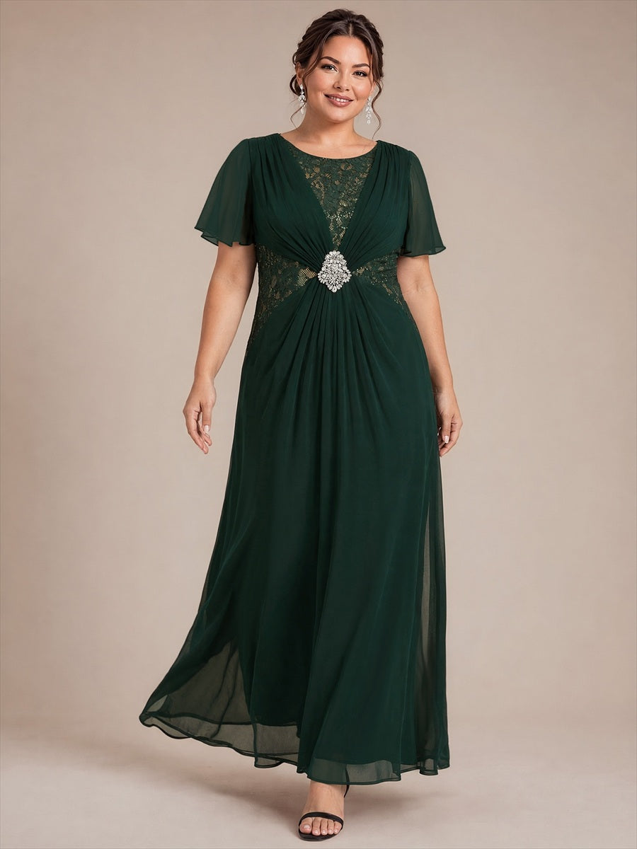 Chiffon Maxi Length Round neckline dress for the mother of the bride #color_Dark Forest Green