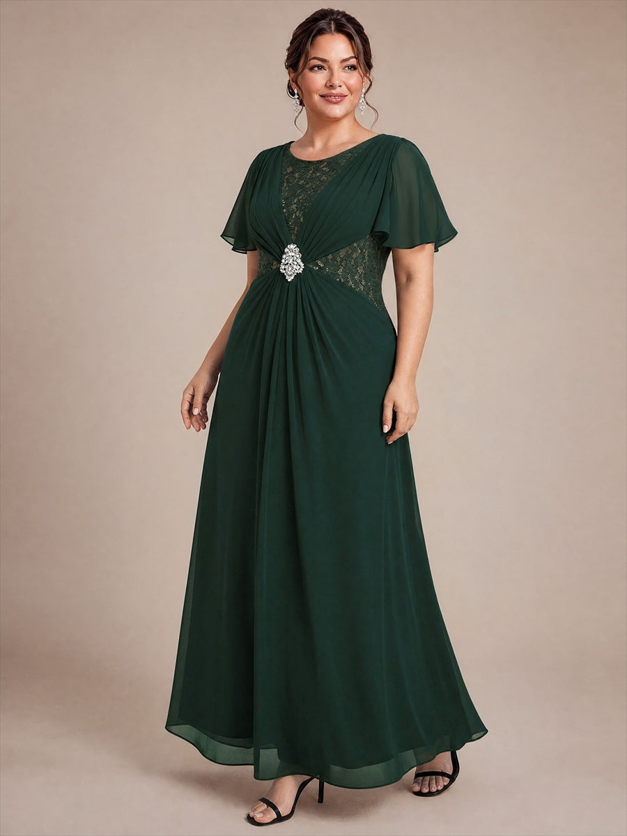 Chiffon Maxi Length Round neckline dress for the mother of the bride #color_Dark Forest Green