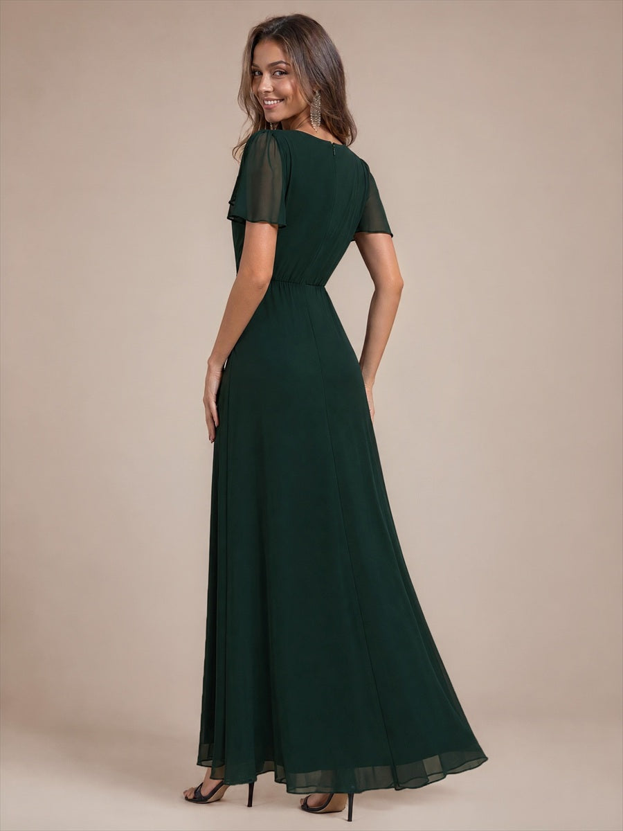 Chiffon Maxi Length Round neckline dress for the mother of the bride #color_Dark Forest Green