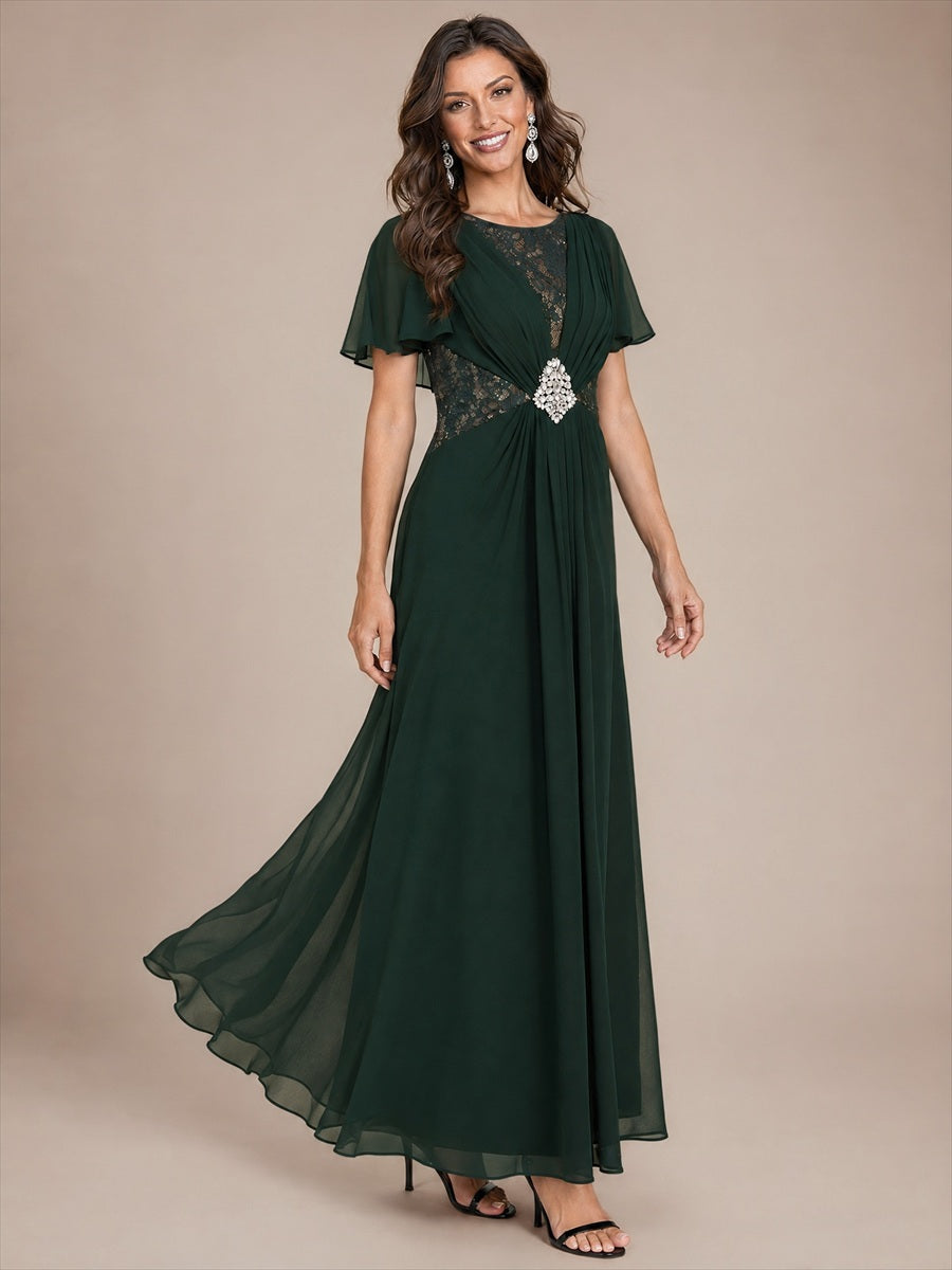 Chiffon Maxi Length Round neckline dress for the mother of the bride #color_Dark Forest Green