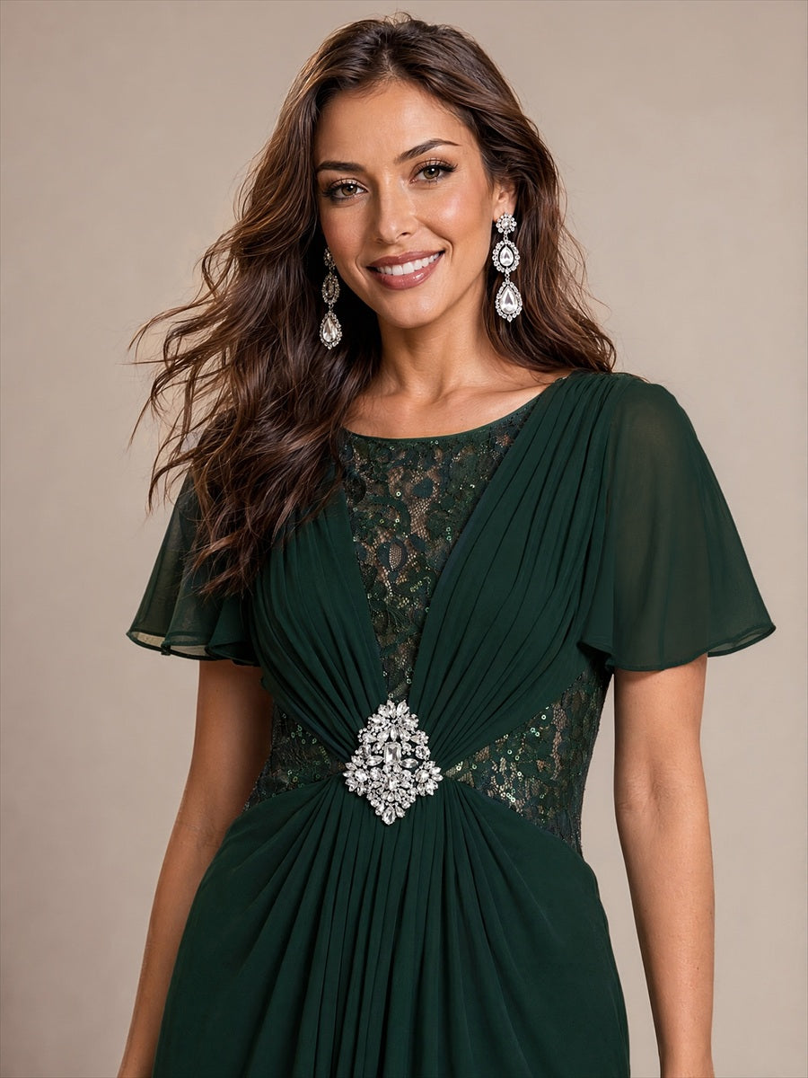 Chiffon Maxi Length Round neckline dress for the mother of the bride #color_Dark Forest Green