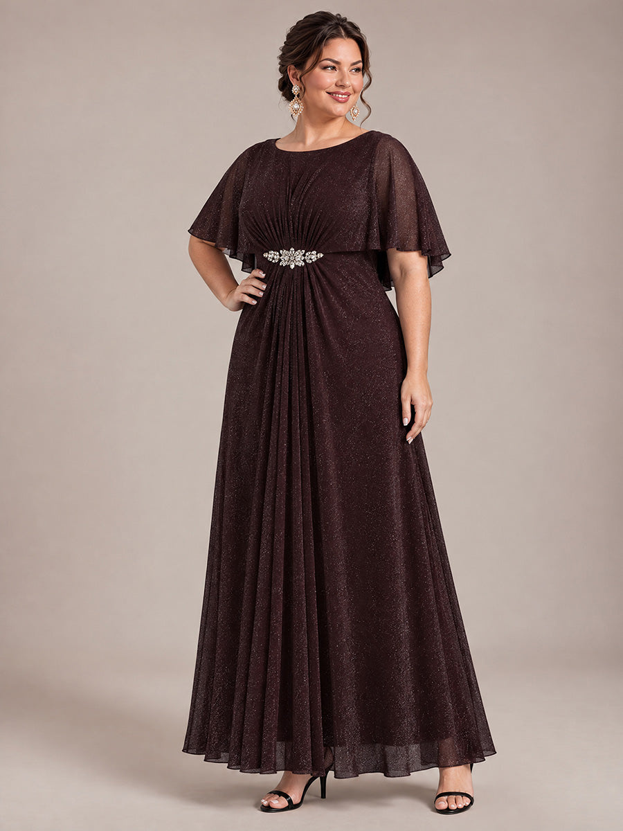 Plus Size Lurex Mesh Shawl Sleeve Mother of the Bride Dress #color_Mahogany Brown