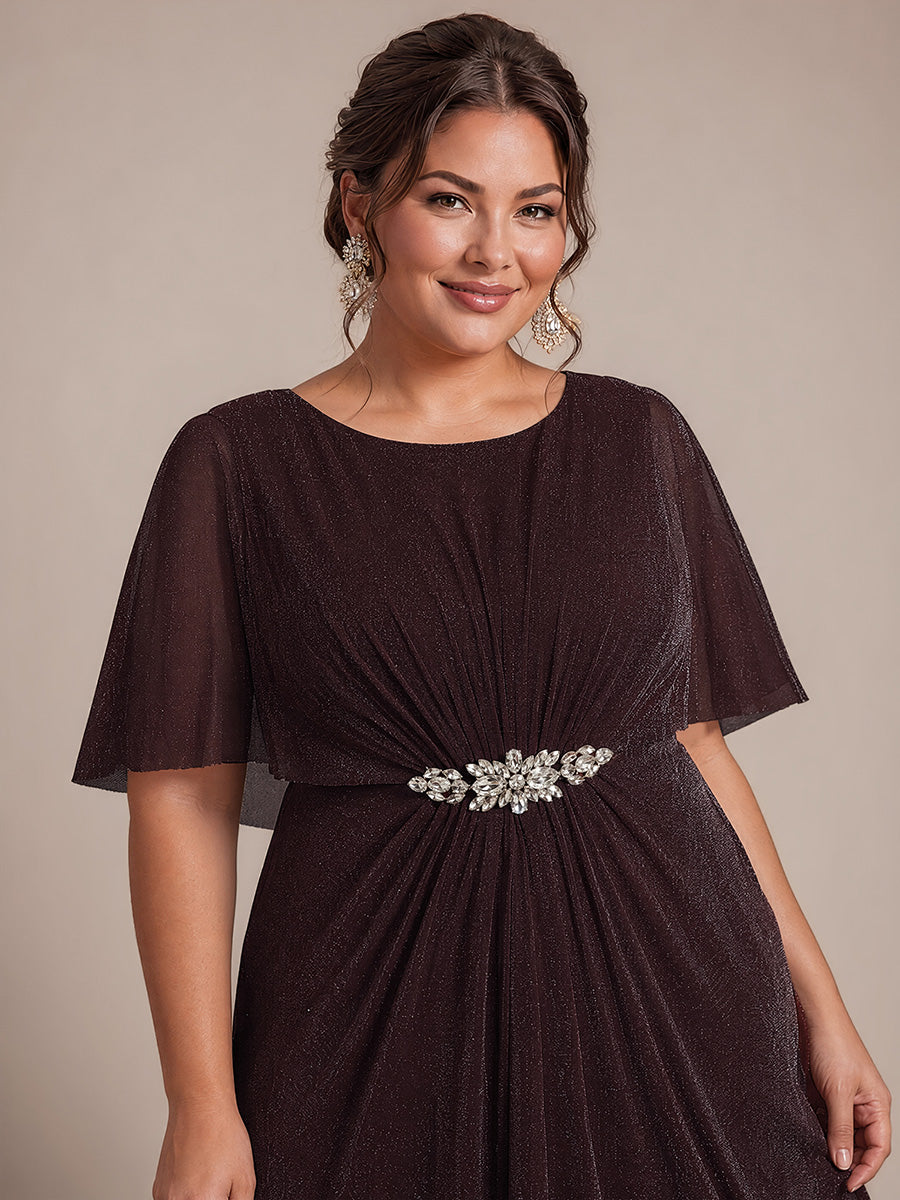 Lurex Mesh Cape Sleeve A-Line Mother of the Bride Dress #color_Mahogany Brown