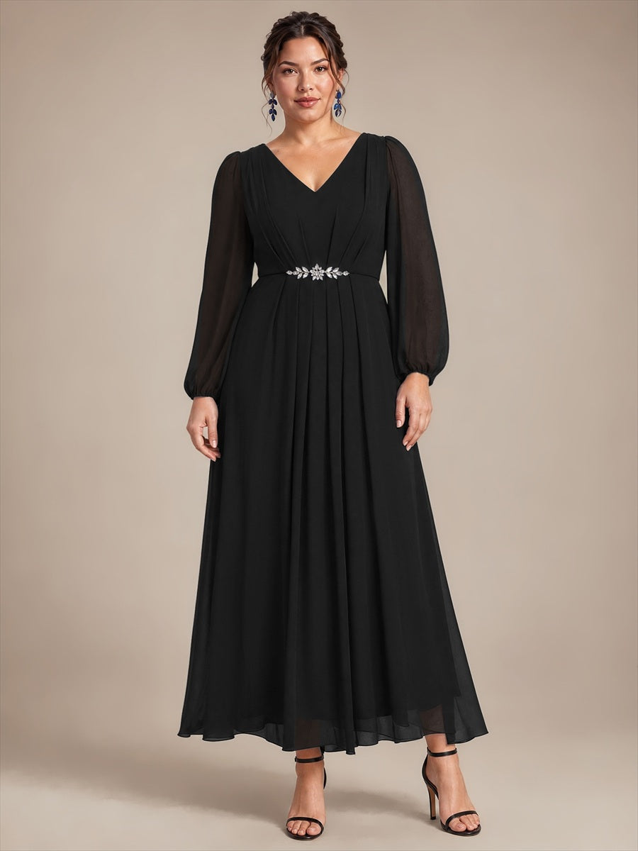 Plus Size Pleating Chiffon Mother of the Bride Dress #color_Black