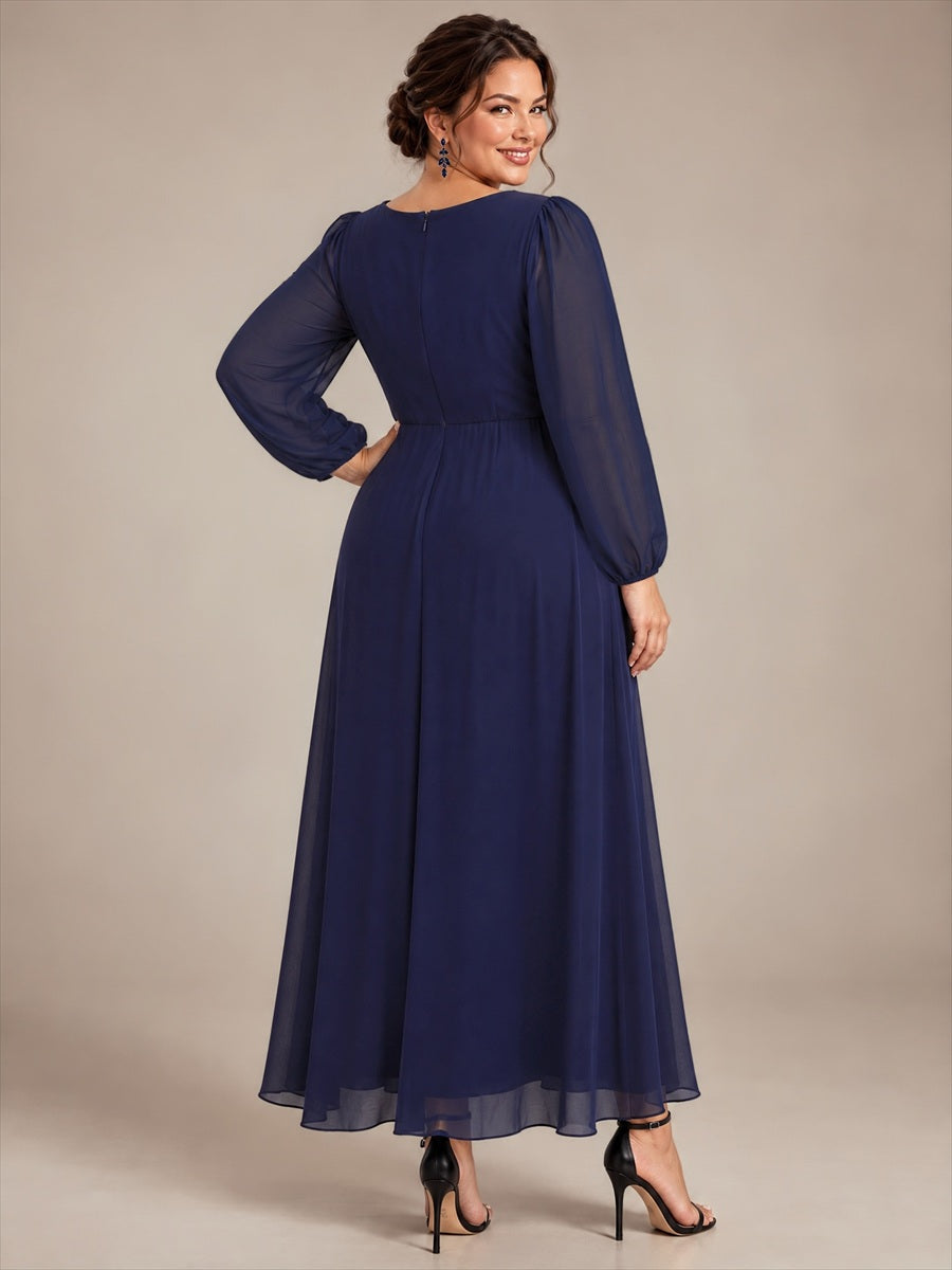 Plus Size Pleating Chiffon Mother of the Bride Dress #color_Navy Blue