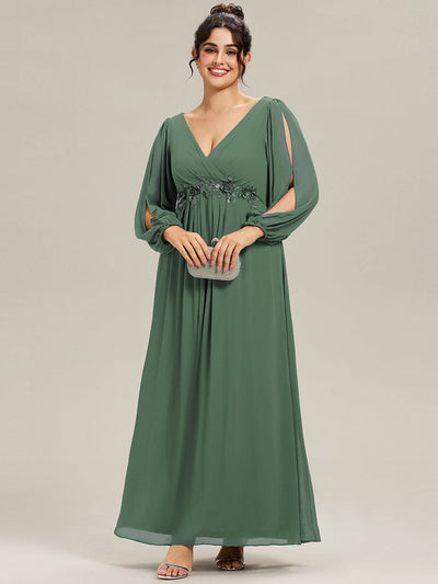 pretty AMOUR|Stylish Plus Size Chiffon Formal Evening Dresses with Long Lantern Sleeves