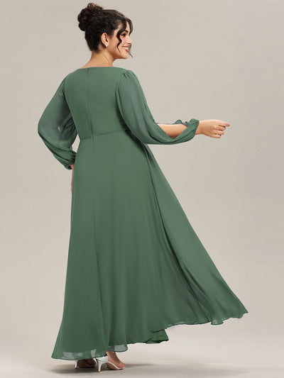 Stylish Plus Size Chiffon Formal Evening Dresses with Long Lantern Sleeves #color_Eucalyptus