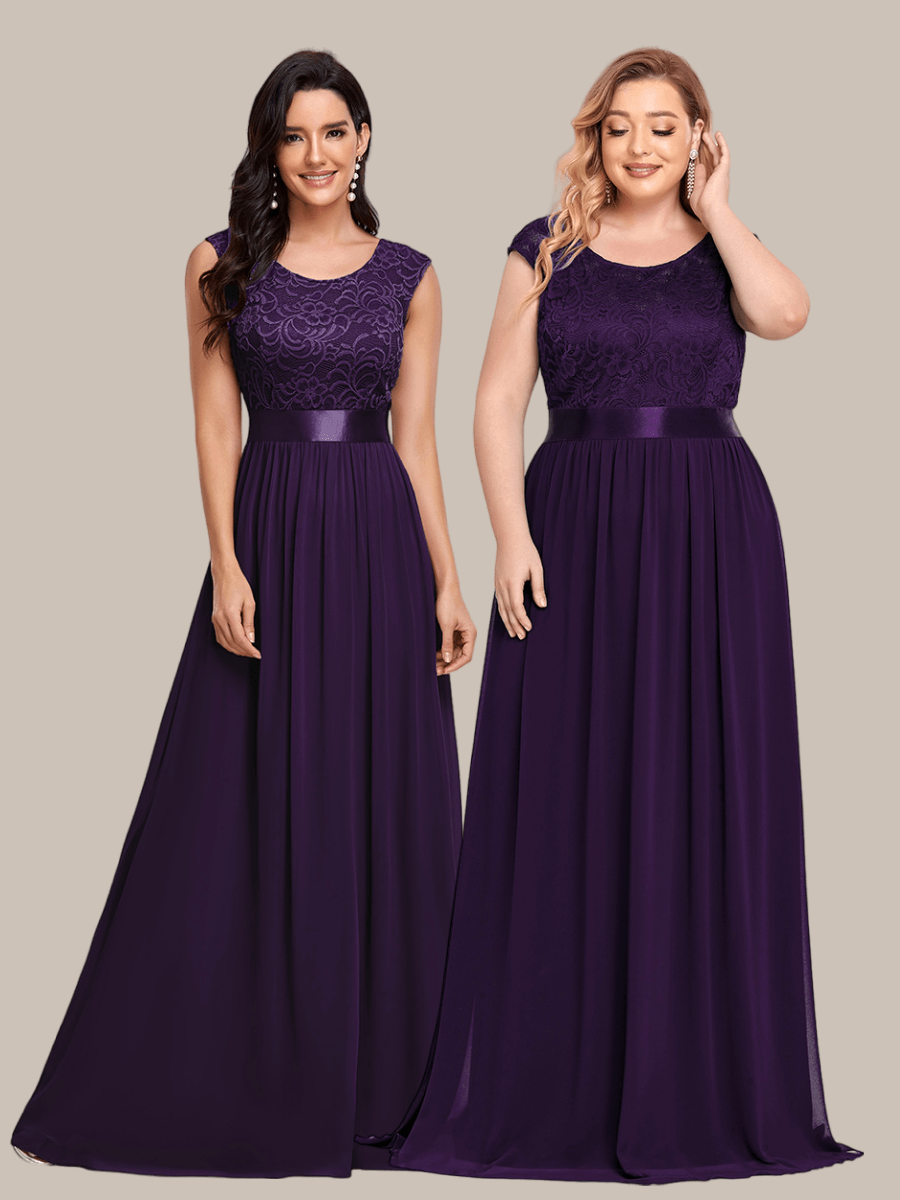 Classic Round Neck Backless Lace Bodice Bridesmaid Dress #color_Dusty Blue