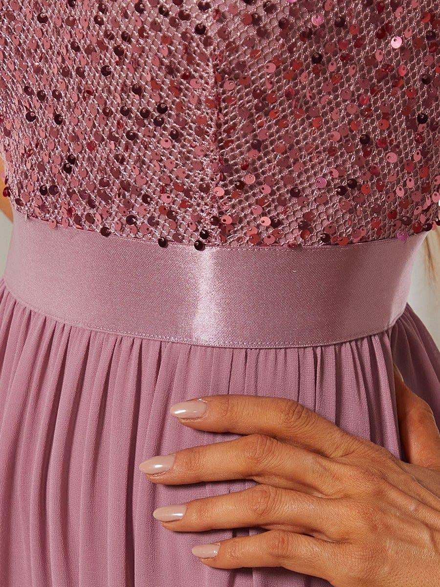 Sequin Round Neckline Dress with Chiffon #color_Purple Orchid