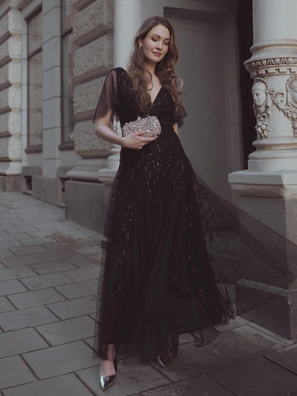 ever ASTRAL|Ruffle Sleeves Leaf Sequin Maxi Bridesmaid Dress Fan Photos 38