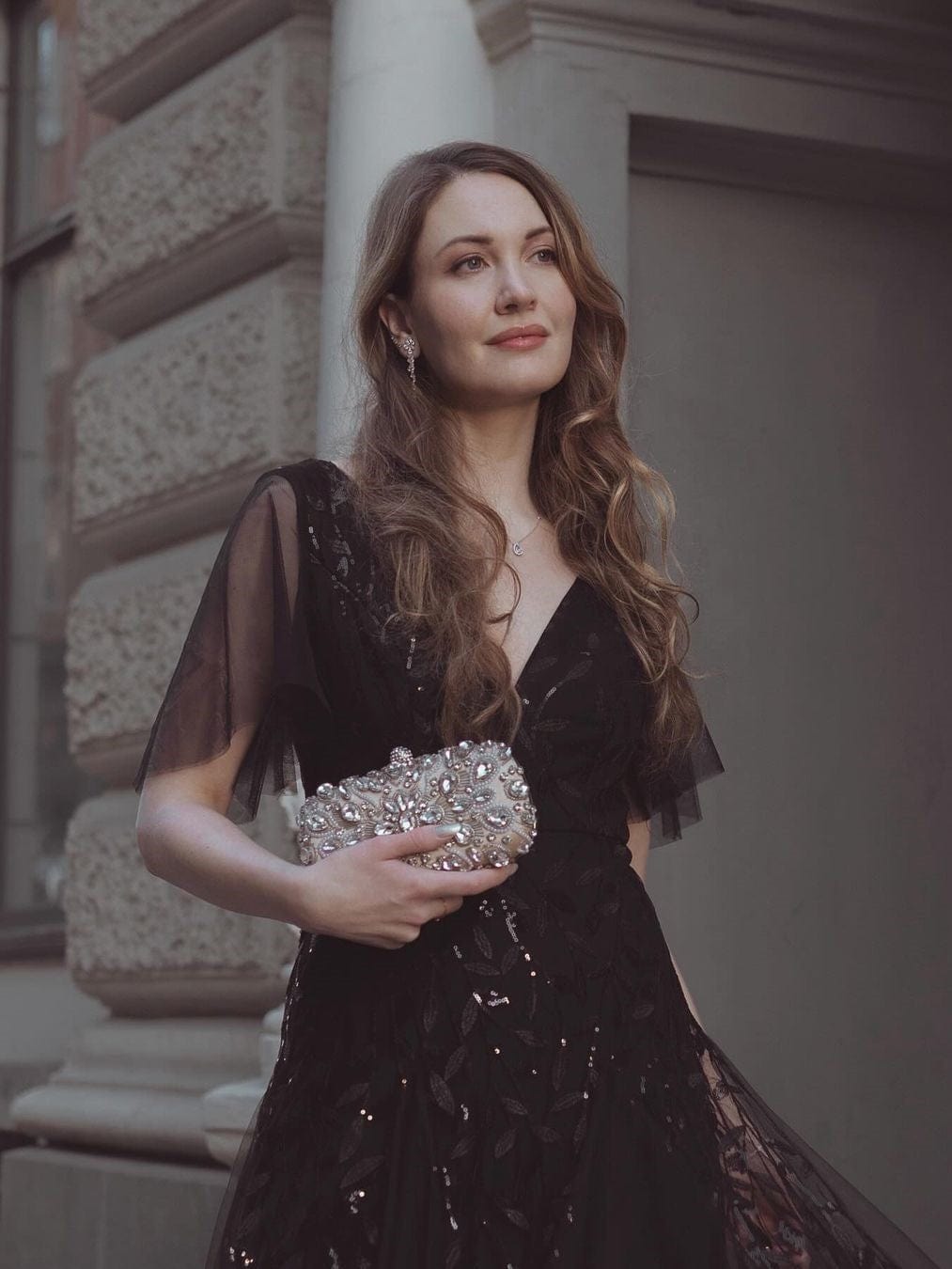 ever ASTRAL|Ruffle Sleeves Leaf Sequin Maxi Bridesmaid Dress Fan Photos 39