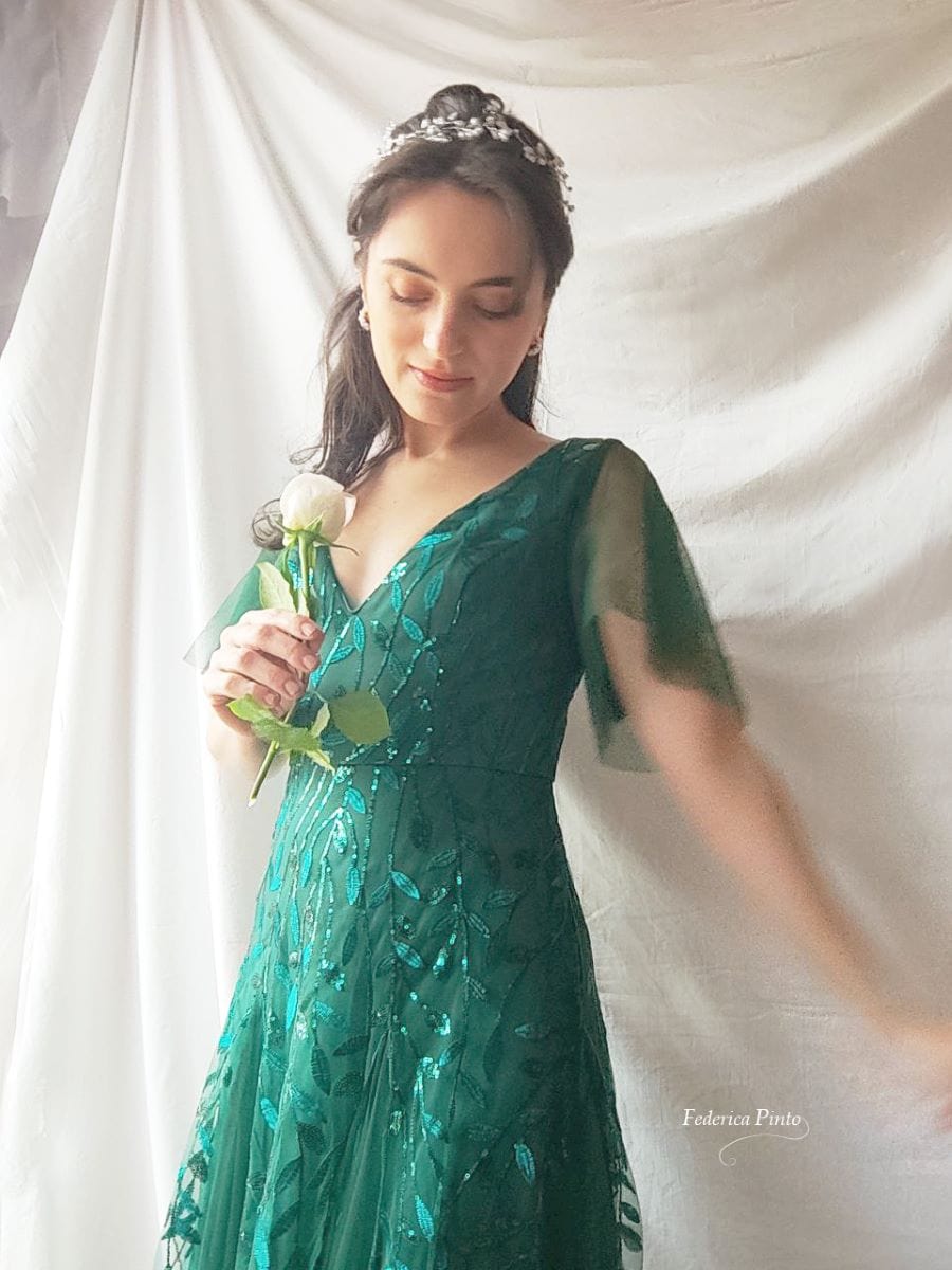 ever ASTRAL|Ruffle Sleeves Leaf Sequin Maxi Bridesmaid Dress Fan Photos 9