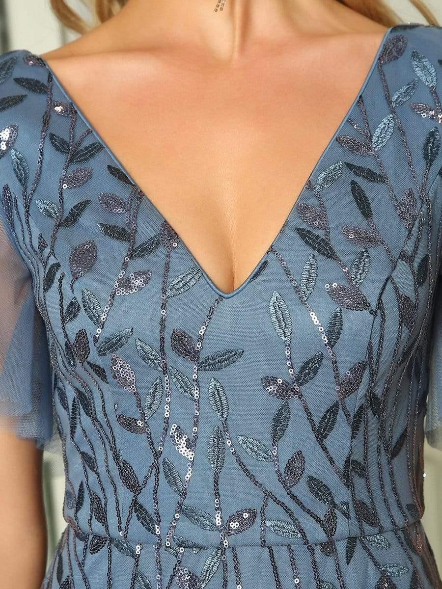 Elegant Ruffle Sleeves Maxi Sequin Mother of the Bride Dress #color_Dusty Blue