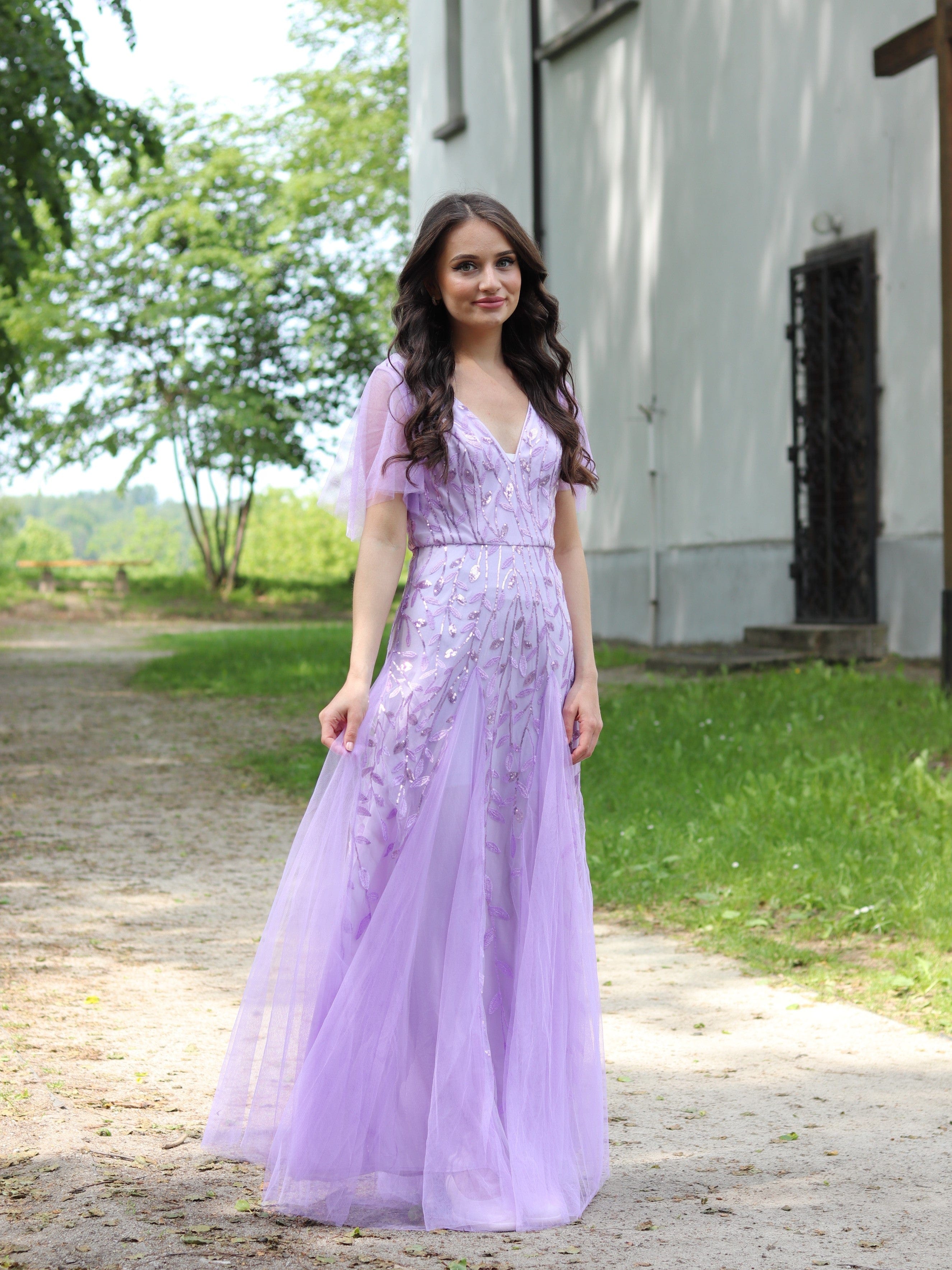 ever ASTRAL|Ruffle Sleeves Leaf Sequin Maxi Bridesmaid Dress Fan Photos 33