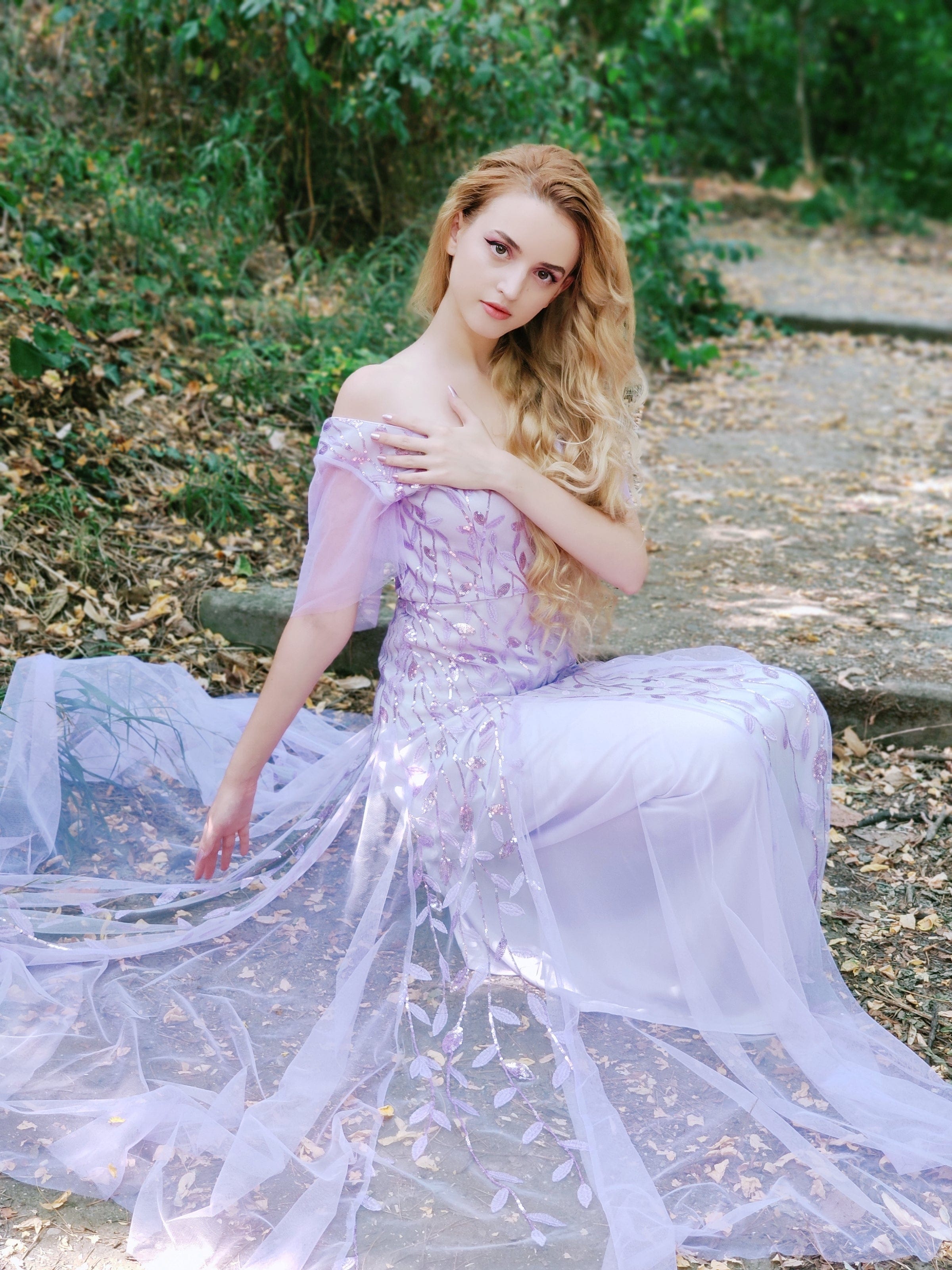 ever ASTRAL|Ruffle Sleeves Leaf Sequin Maxi Bridesmaid Dress Fan Photos 17
