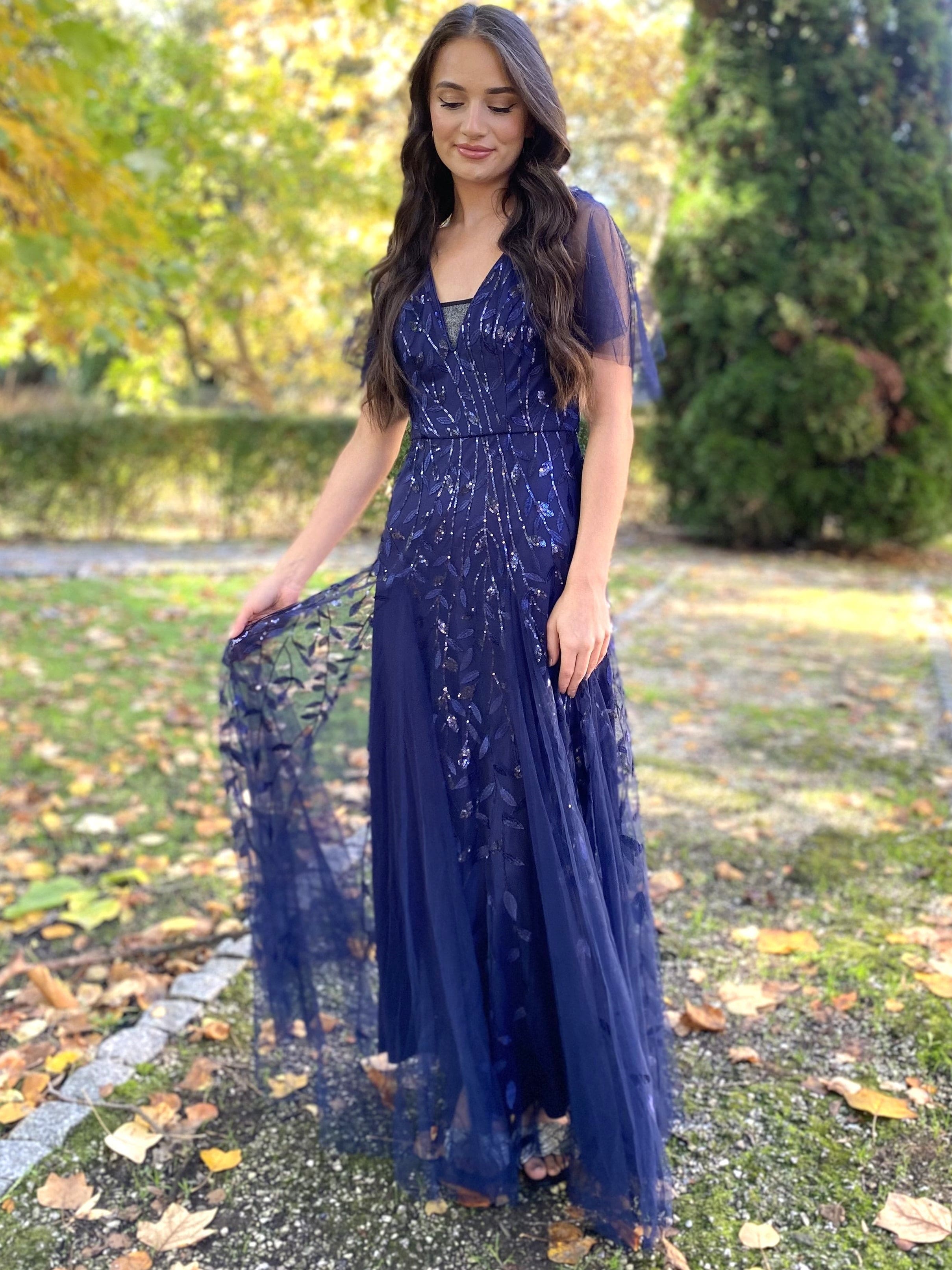 ever ASTRAL|Ruffle Sleeves Leaf Sequin Maxi Bridesmaid Dress Fan Photos 11