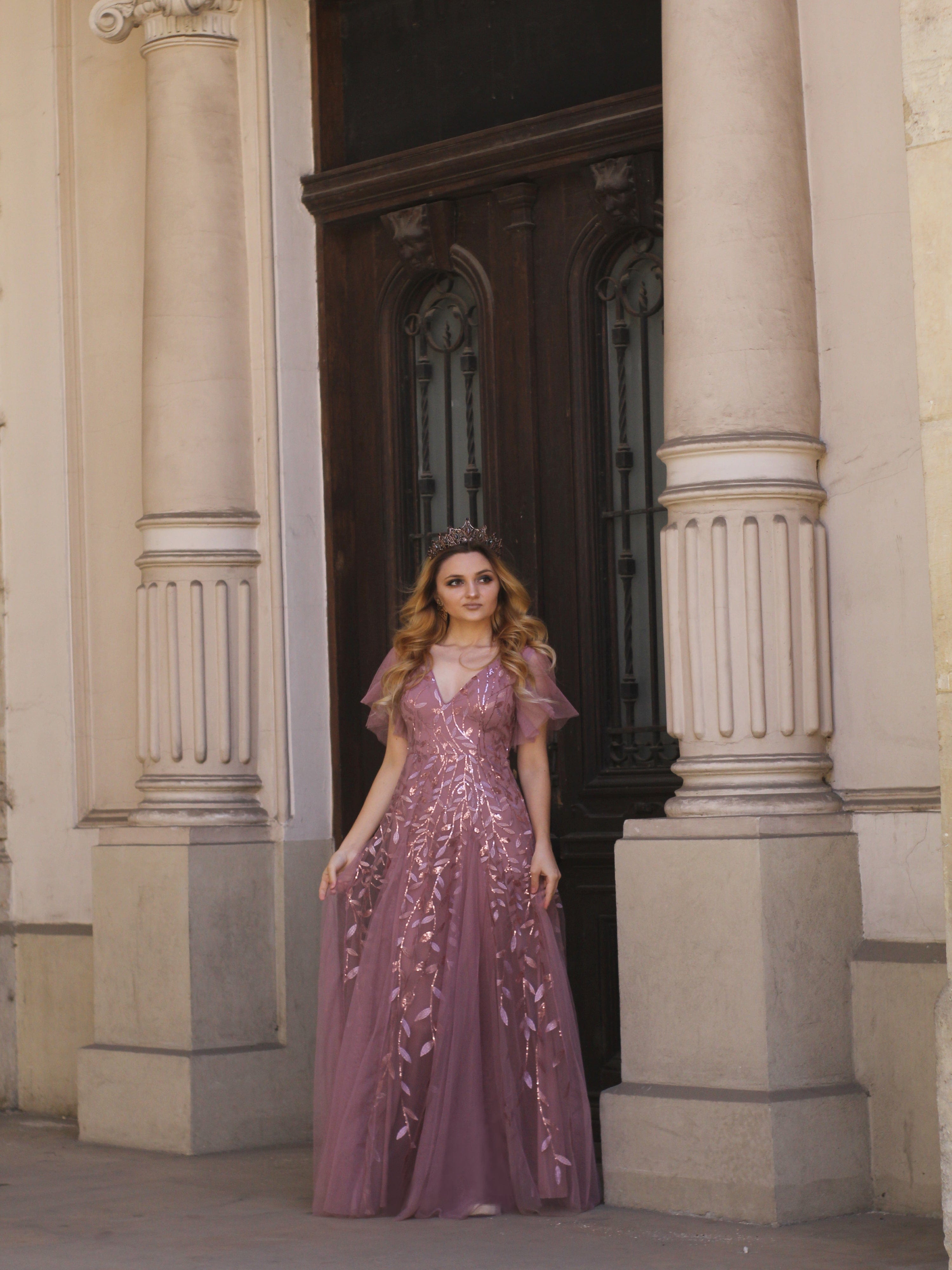 ever ASTRAL|Ruffle Sleeves Leaf Sequin Maxi Bridesmaid Dress Fan Photos 30