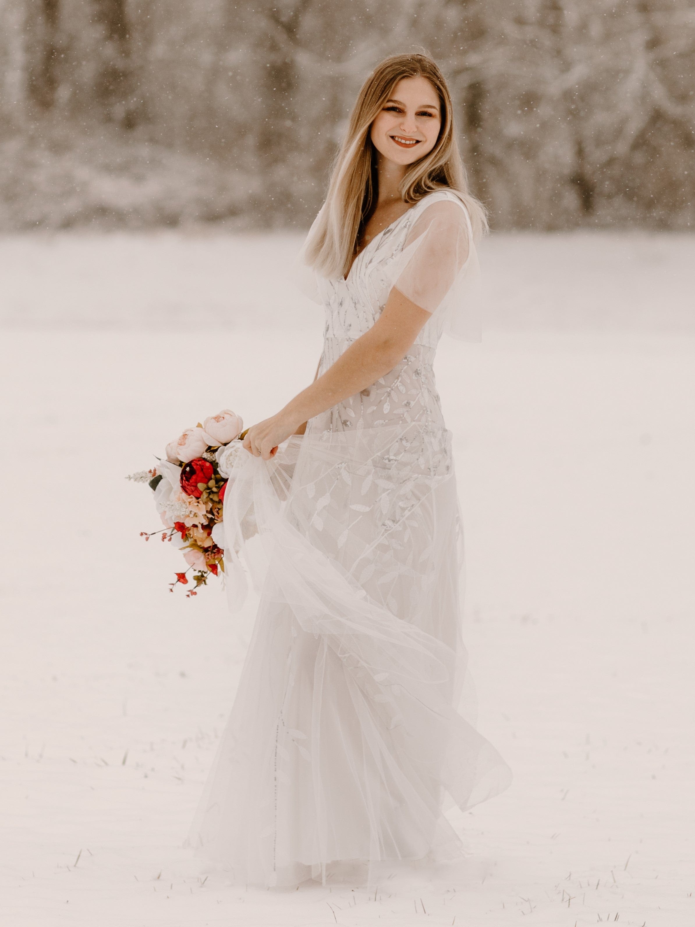 ever ASTRAL|Ruffle Sleeves Leaf Sequin Maxi Bridesmaid Dress Fan Photos 27