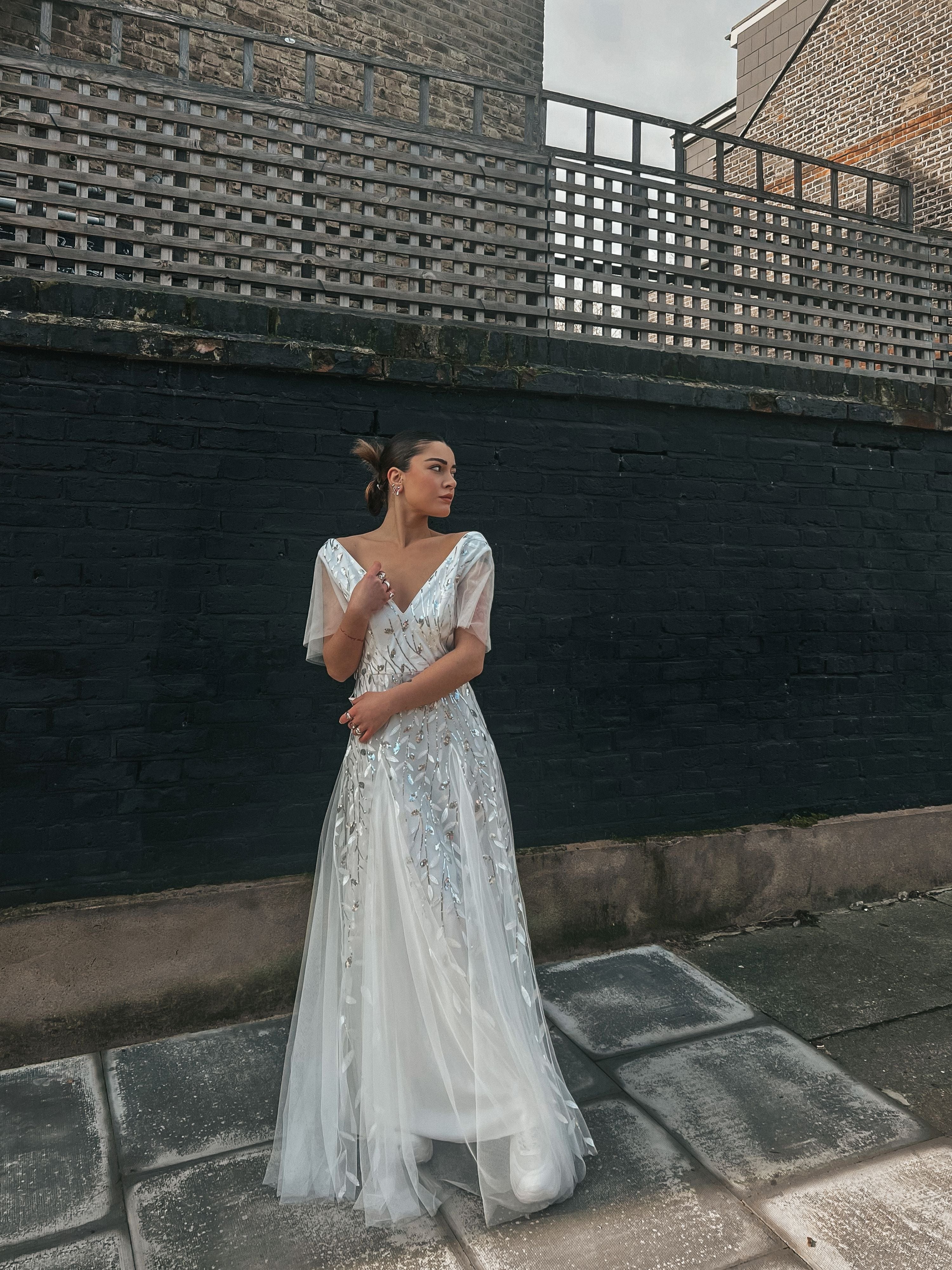 ever ASTRAL|Ruffle Sleeves Leaf Sequin Maxi Bridesmaid Dress Fan Photos 24