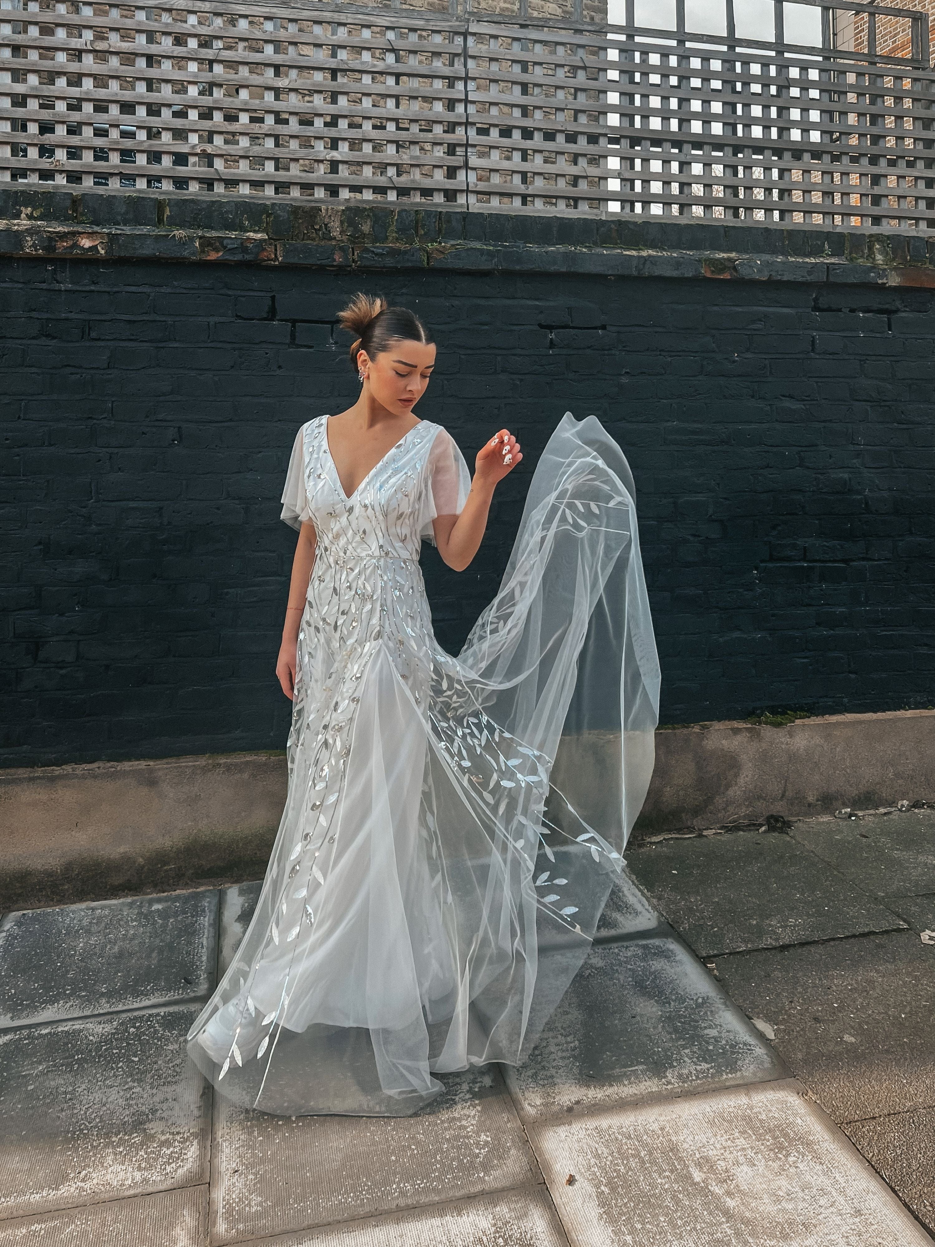 ever ASTRAL|Ruffle Sleeves Leaf Sequin Maxi Bridesmaid Dress Fan Photos 18