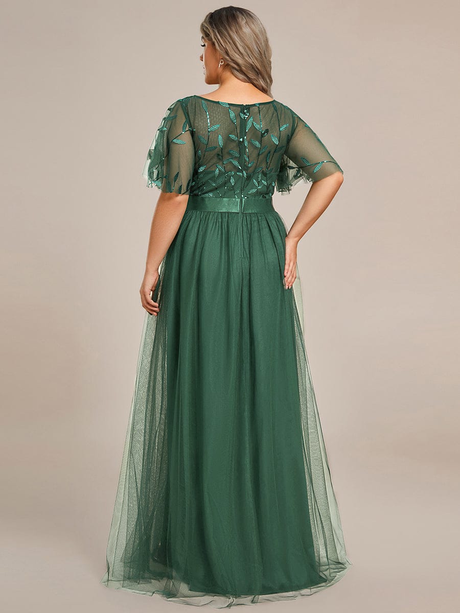 Plus Size Women's Embroidery Evening Dresses with Short Sleeve #color_Eucalyptus