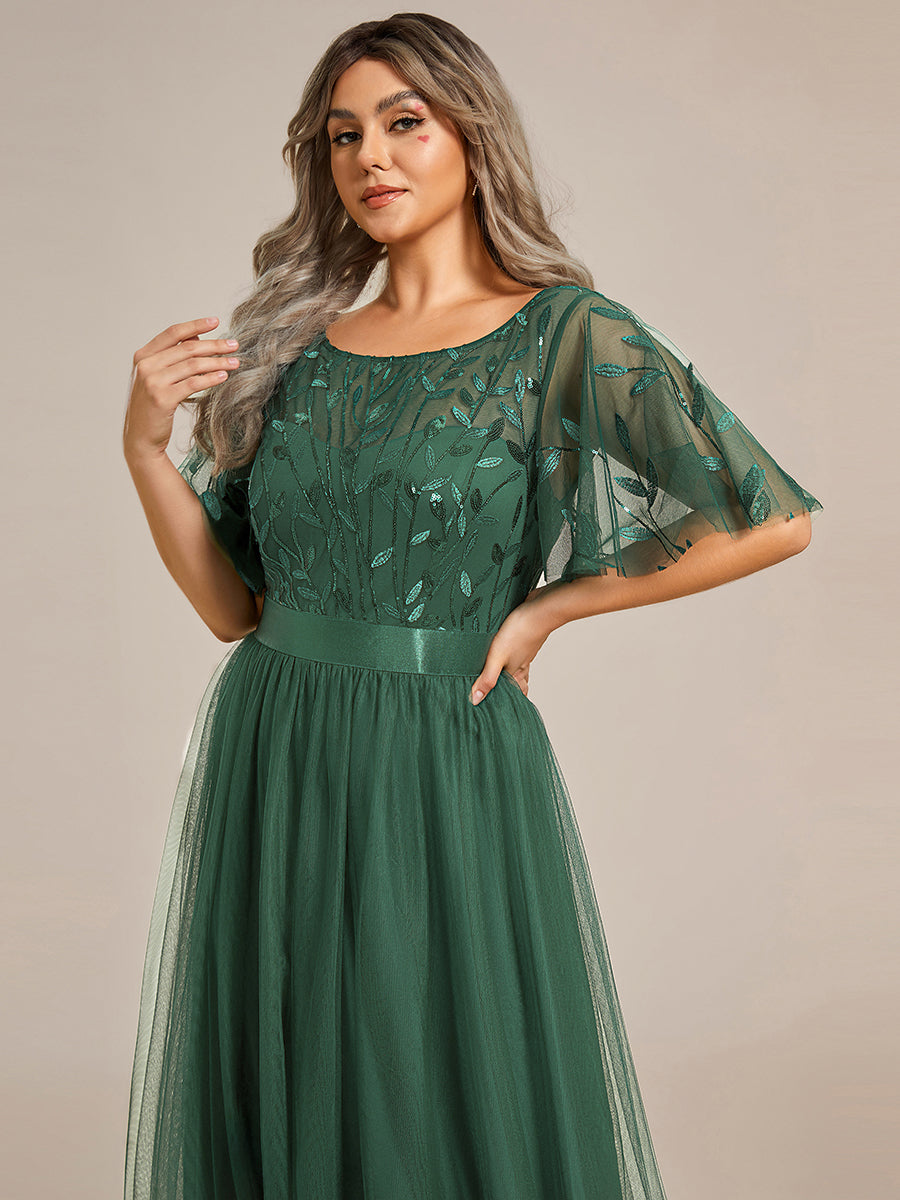 Plus Size Women's Embroidery Evening Dresses with Short Sleeve #color_Eucalyptus