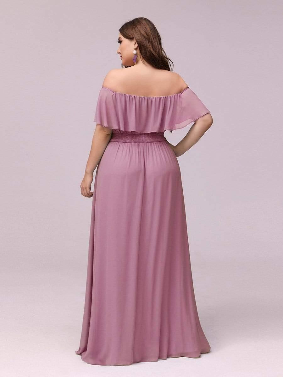 Off the Shoulder Ruffle Bodice Long Flowy Chiffon Bridesmaid Dress #color_Purple Orchid