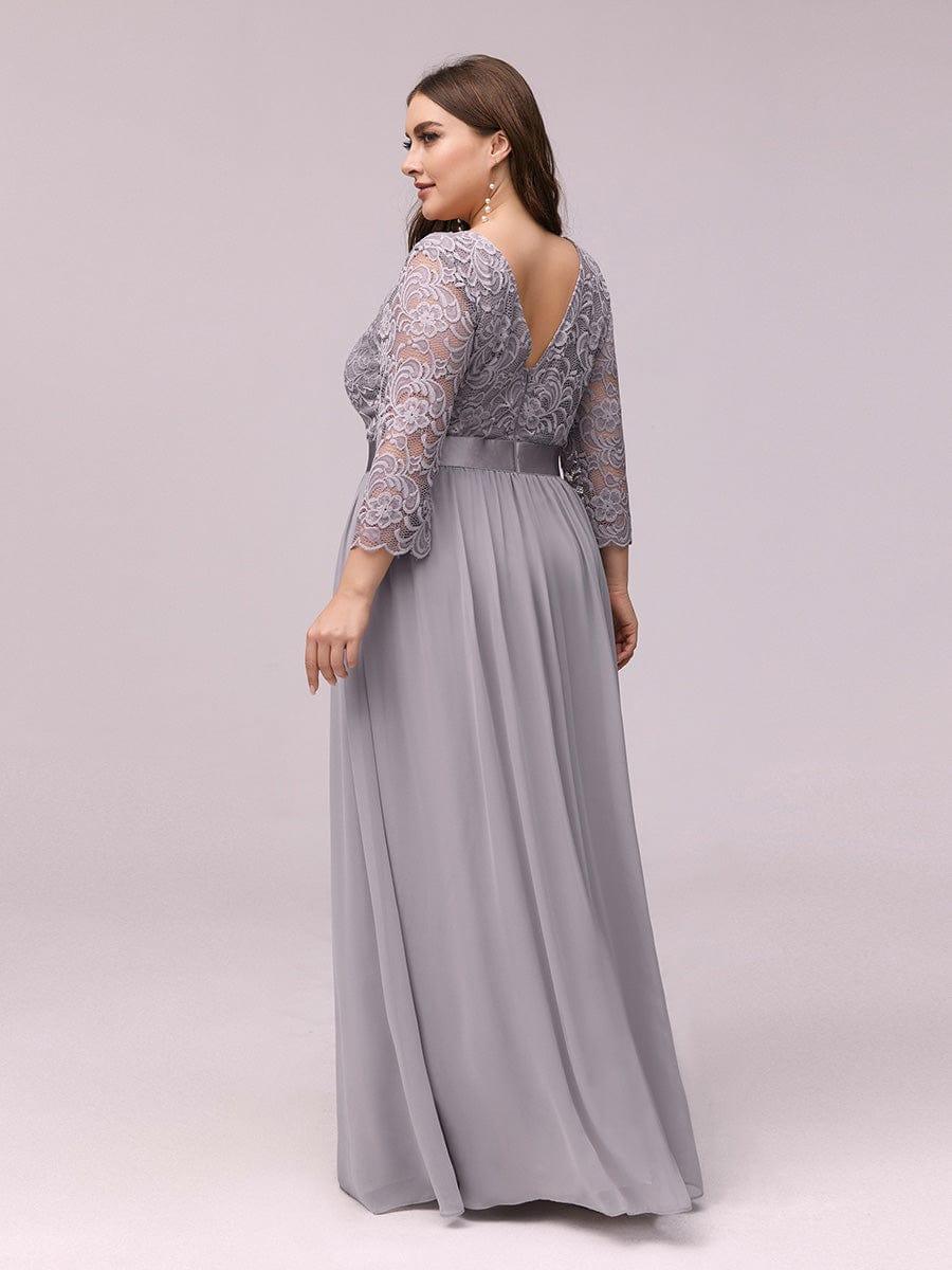 Lace Chiffon Maxi Evening Dress with Half Sleeve #color_Grey