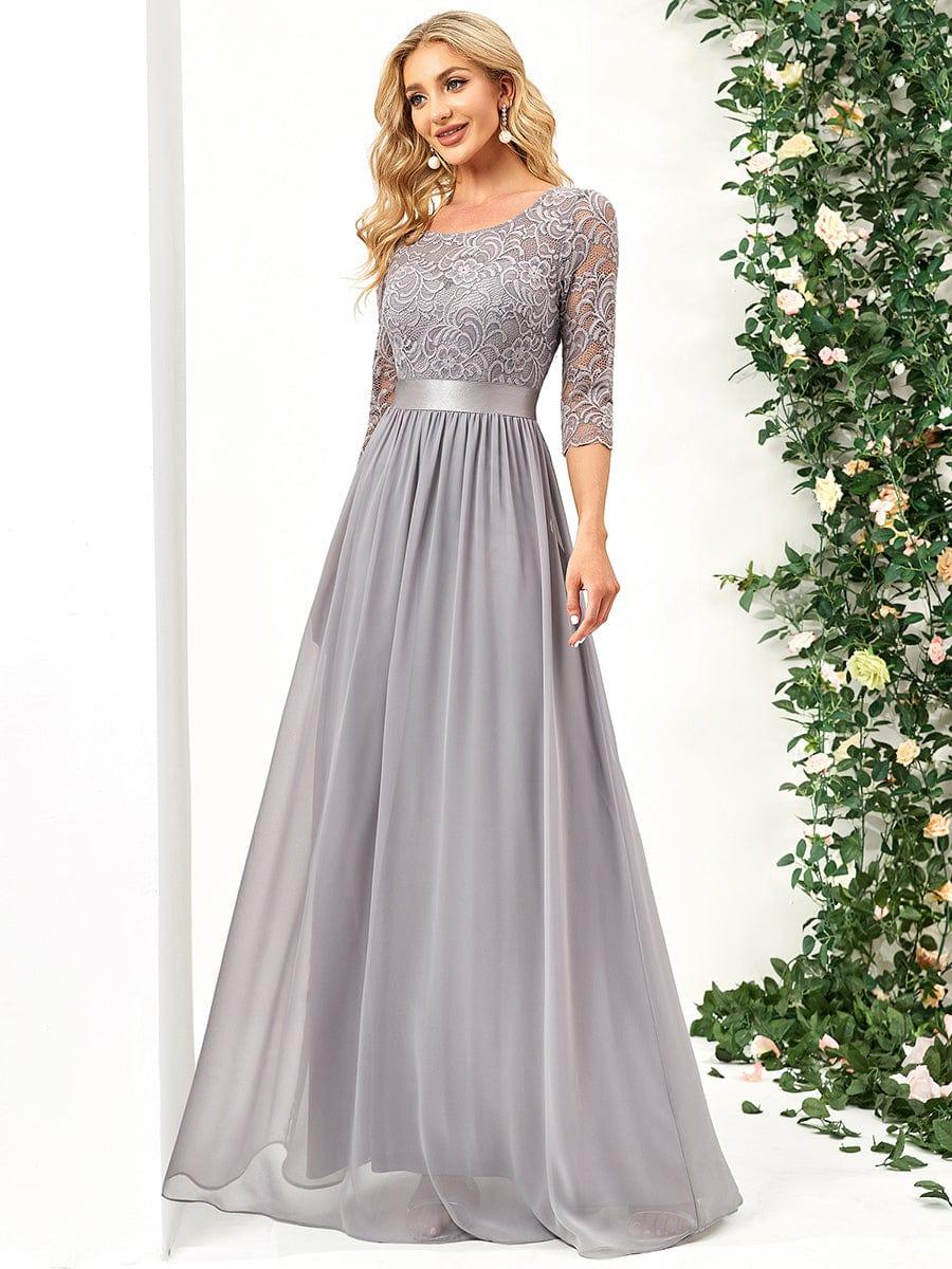 Lace Chiffon Maxi Evening Dress with Half Sleeve #color_Grey