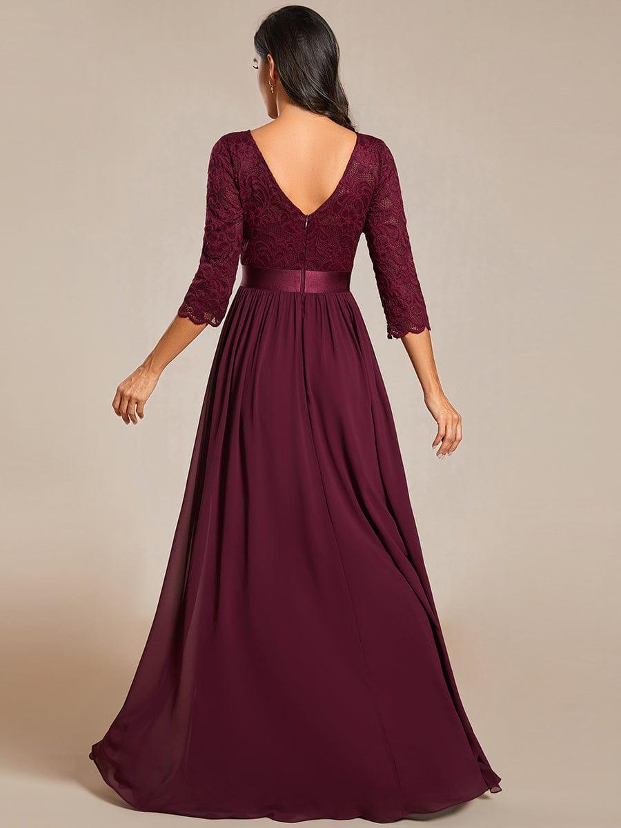 Lace Chiffon Maxi Evening Dress with Half Sleeve #color_Mulberry