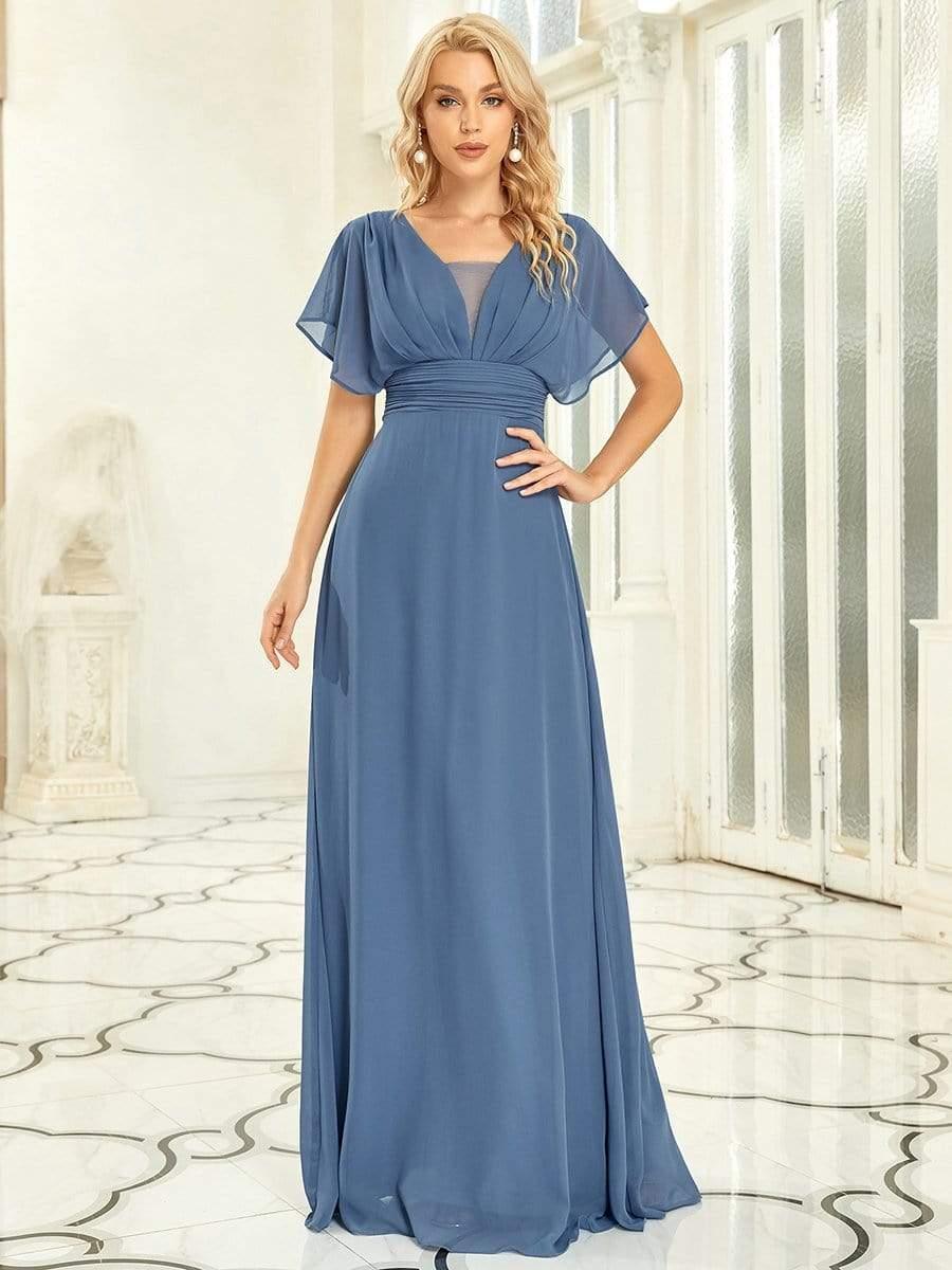 Women's A-Line Empire Waist Maxi Chiffon Evening Dress #color_Dusty Blue