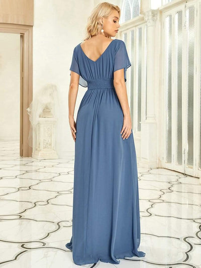 Women's A-Line Empire Waist Maxi Chiffon Evening Dress #color_Dusty Blue
