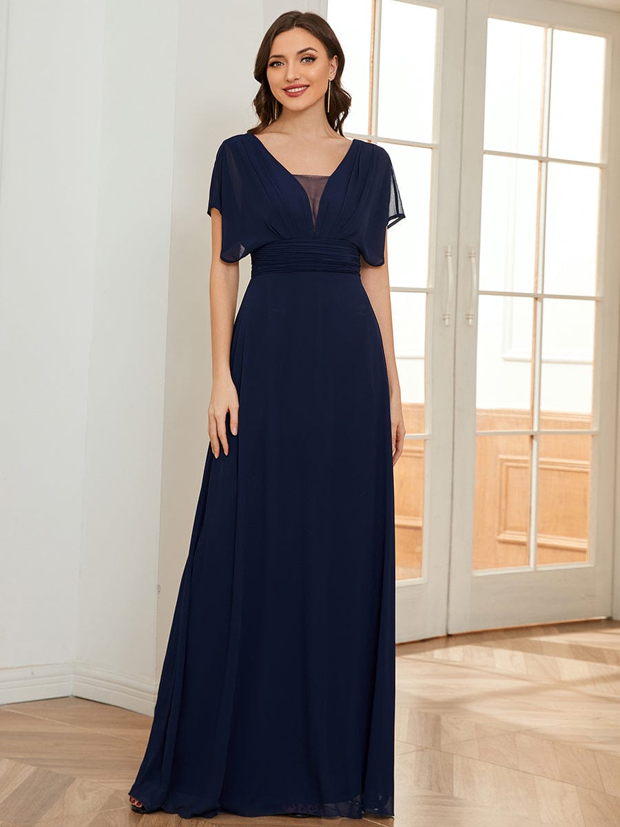 Women's A-Line Empire Waist Maxi Chiffon Evening Dress #color_Navy Blue