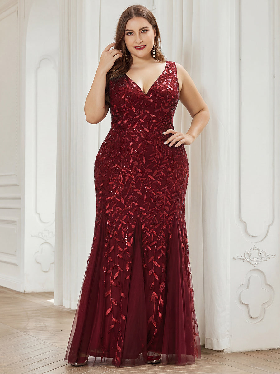 Plus Size Maxi Sequin Formal Dresses & Gowns #Color_Burgundy
