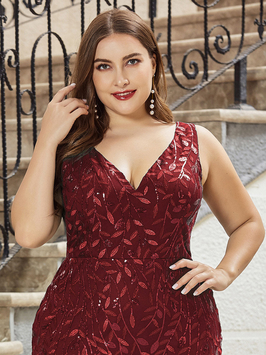 Plus Size Maxi Sequin Formal Dresses & Gowns #Color_Burgundy