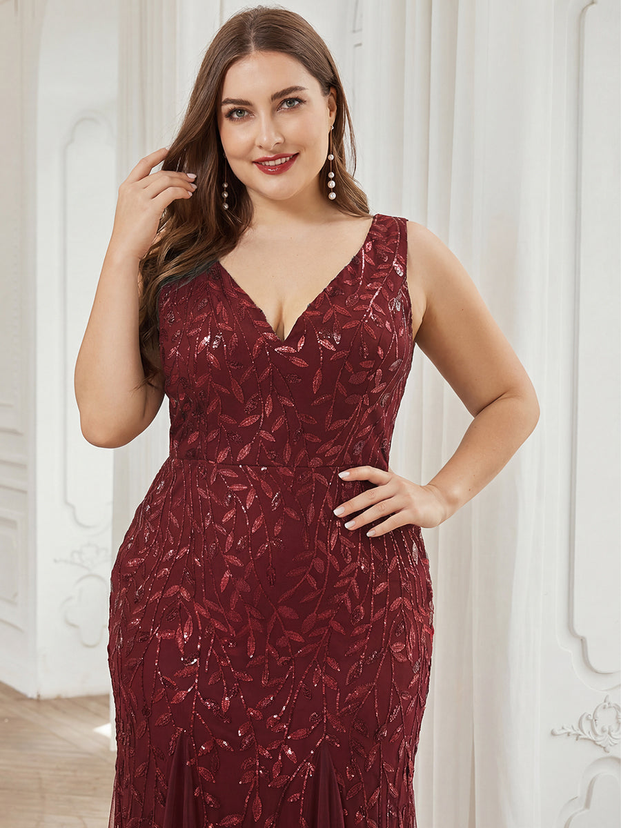 Plus Size Maxi Sequin Formal Dresses & Gowns #Color_Burgundy
