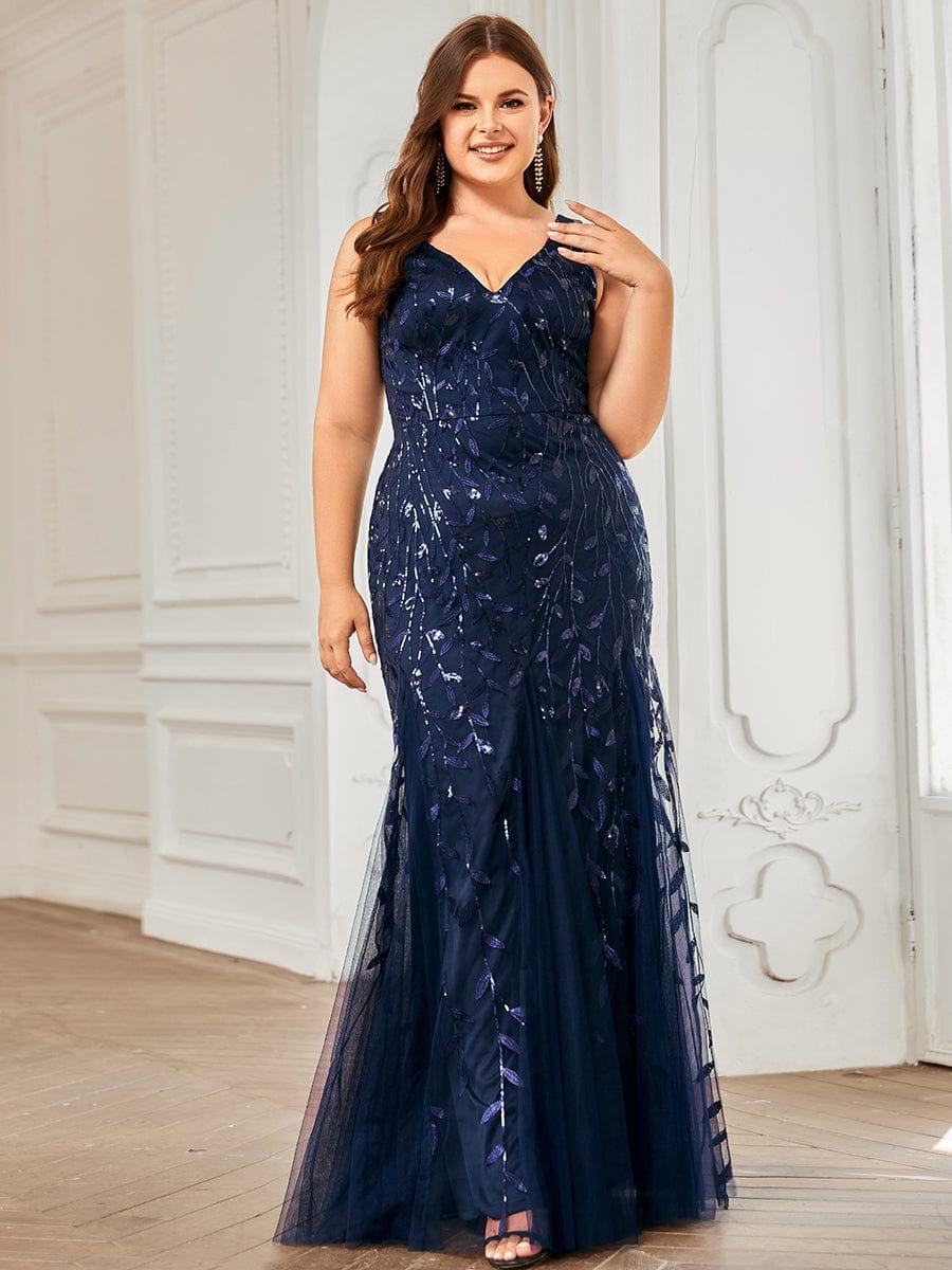Plus Size Maxi Sequin Formal Dresses & Gowns #color_Navy Blue
