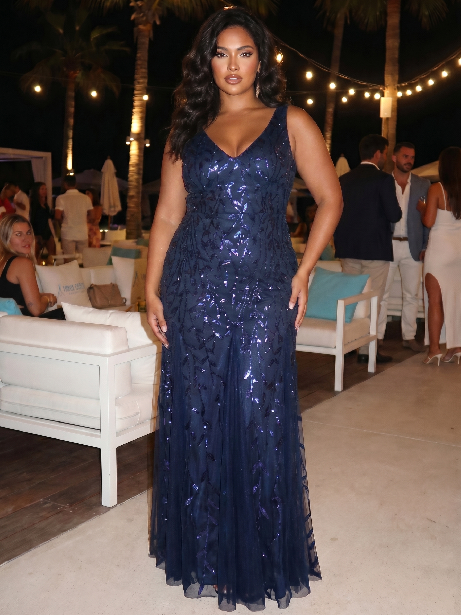 Plus Size Maxi Sequin Formal Dresses & Gowns #color_Navy Blue