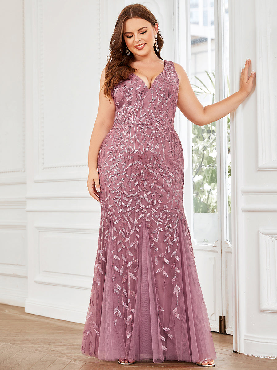 Women's Double V-Neck Fishtail Sequin Evening Dress #Color_Purple Orchid