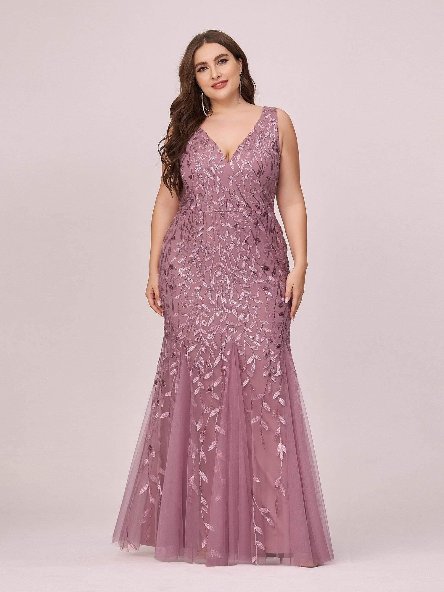 Leaf Sequin V-Neck Sleeveless Bridesmaid Dress with Tulle Hem #Color_Purple Orchid
