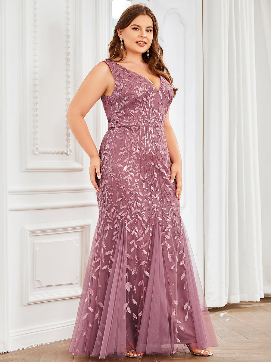 Plus Size Maxi Sequin Formal Dresses & Gowns #color_Purple Orchid