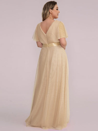 Women's Floor-Length Plus Size Formal Bridesmaid Dress with Short Sleeve #color_Champagne