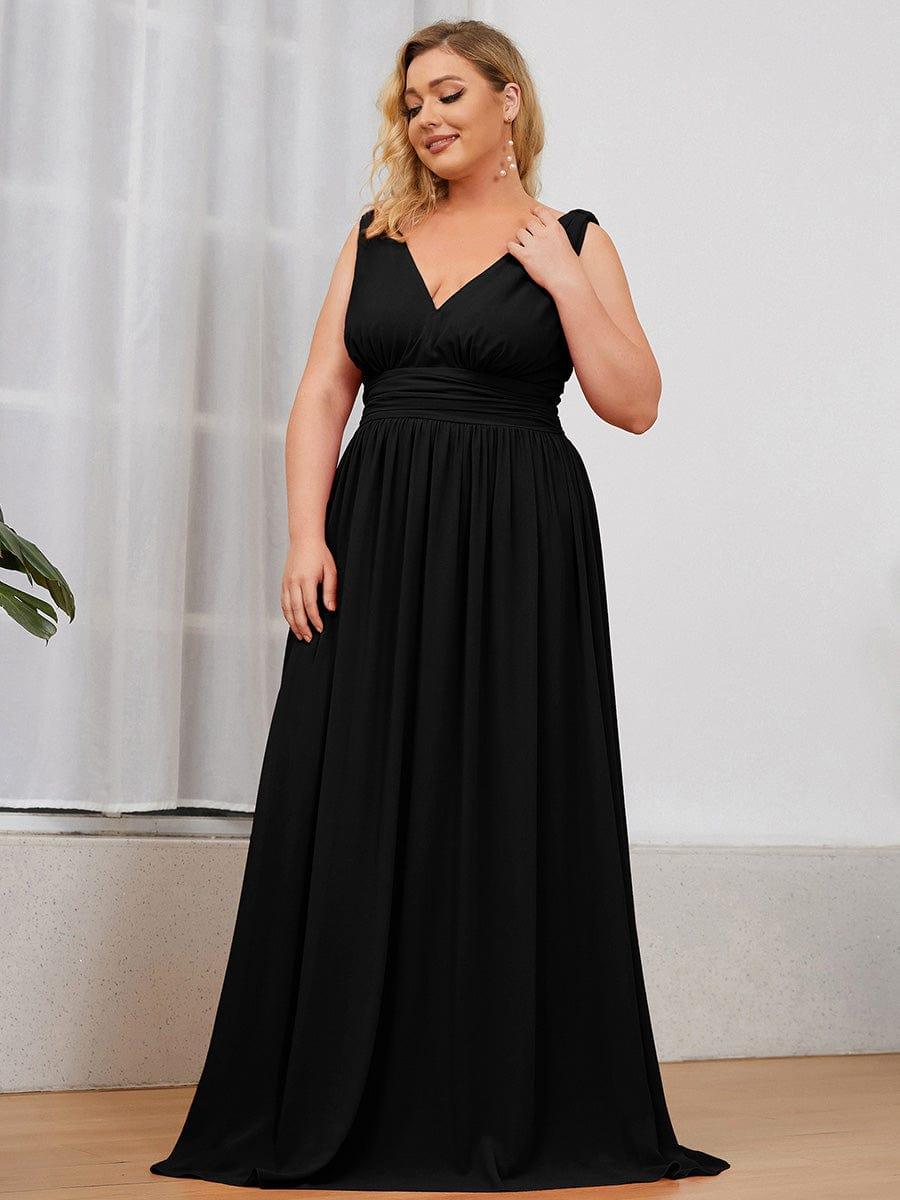 Pleated Sleeveless V-Neck Chiffon Maxi Dress #color_Black