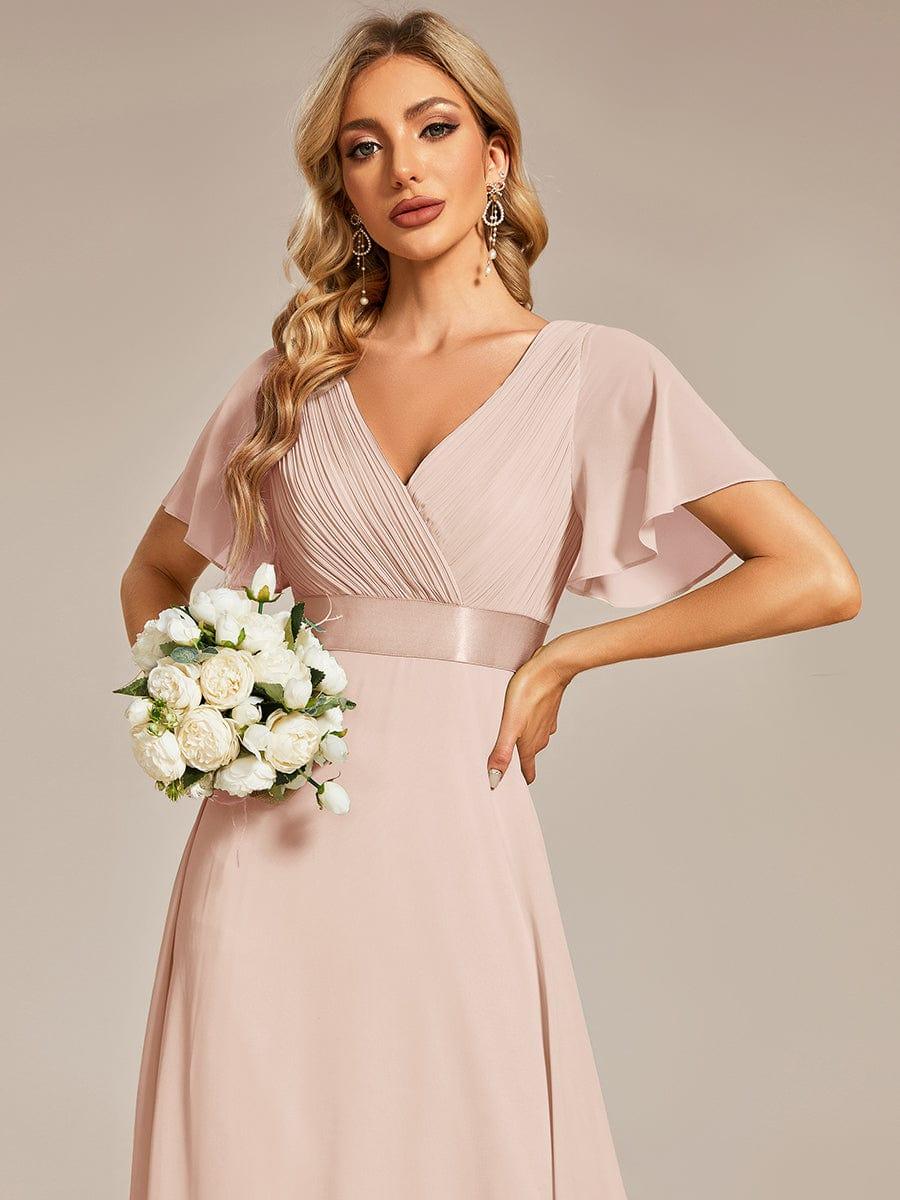 Long Chiffon Empire Waist Bridesmaid Dress with Short Flutter Sleeves #color_Blush