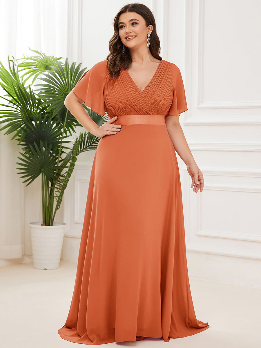 Plus Size Simple Empire Waist Flutter Sleeve Evening Dress #color_Brandied Melon