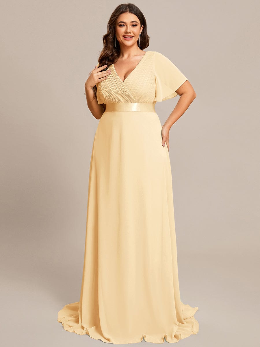 Plus Size Simple Empire Waist Flutter Sleeve Evening Dress #color_Yellow