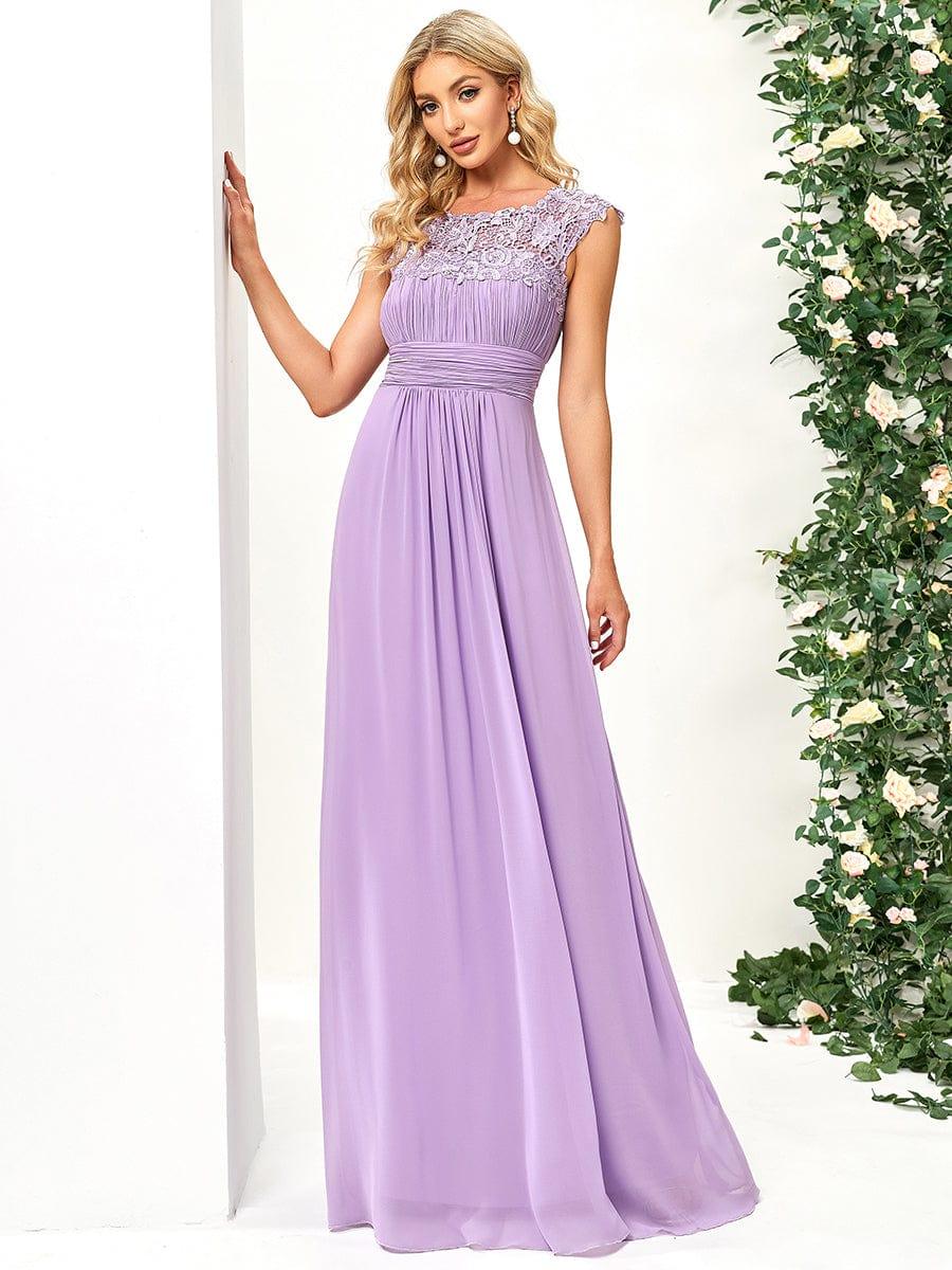 Elegant Maxi Long Lace Cap Sleeve Bridesmaid Dress #color_Lavender