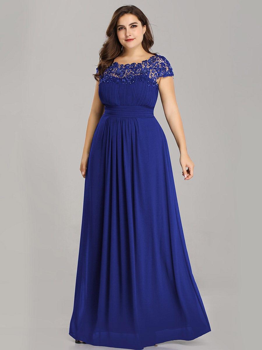 Elegant Maxi Long Lace Cap Sleeve Bridesmaid Dress #color_Sapphire Blue