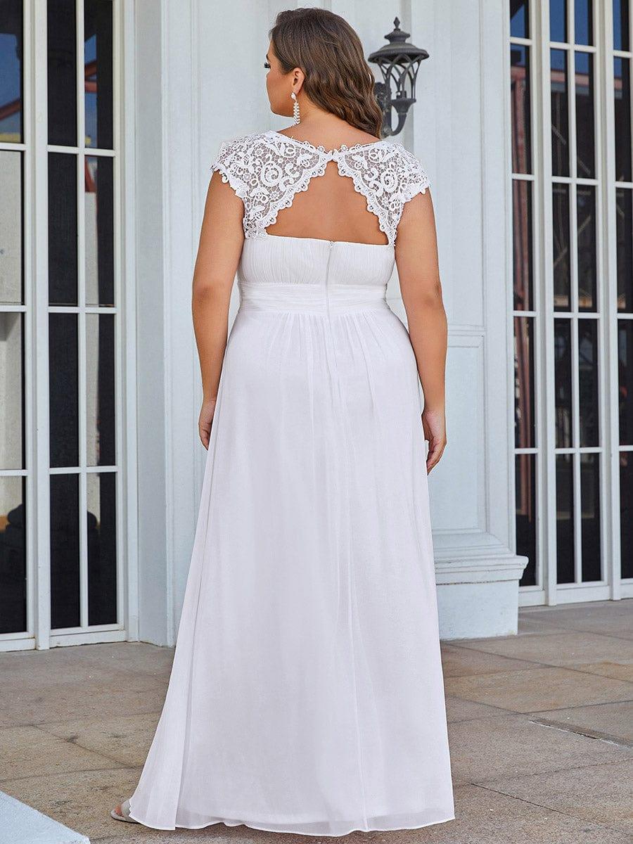 Elegant Maxi Long Lace Cap Sleeve Bridesmaid Dress #color_White